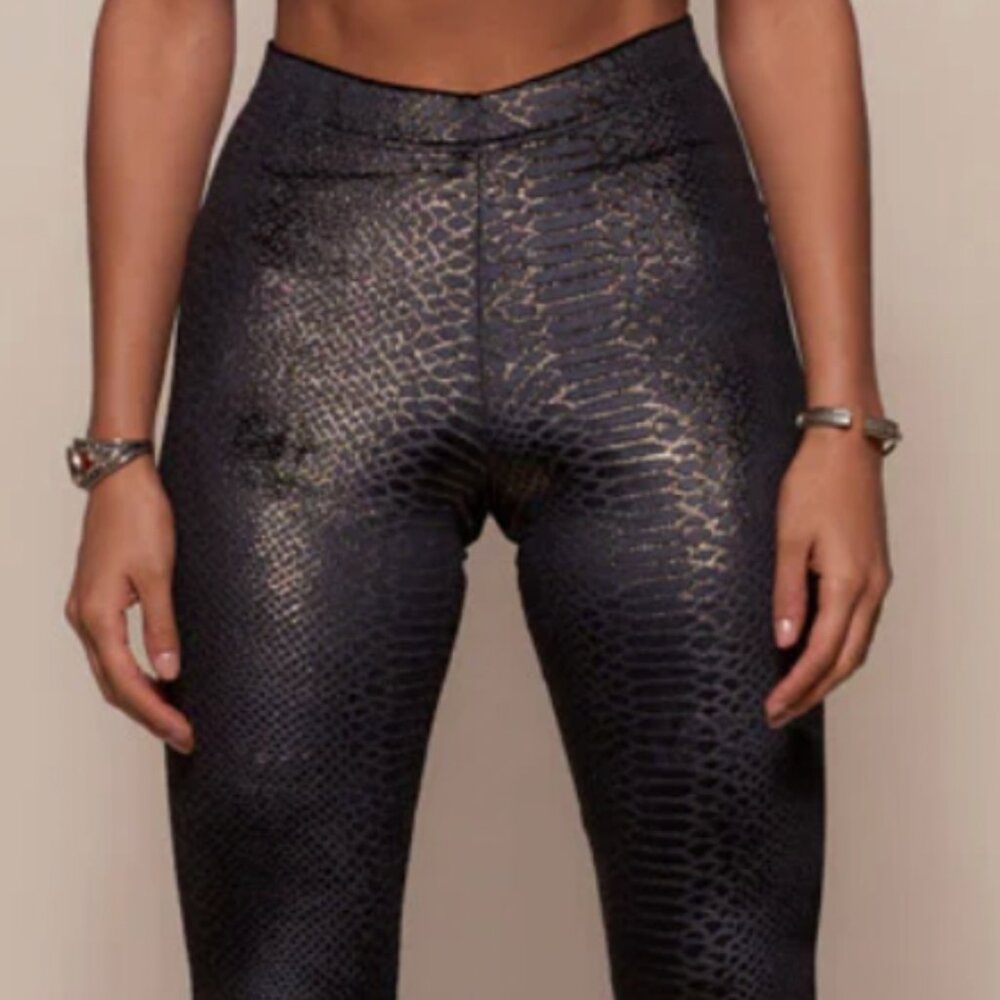 Spirit Hoods Black Snakeskin Print Velvet High Waisted Leggings